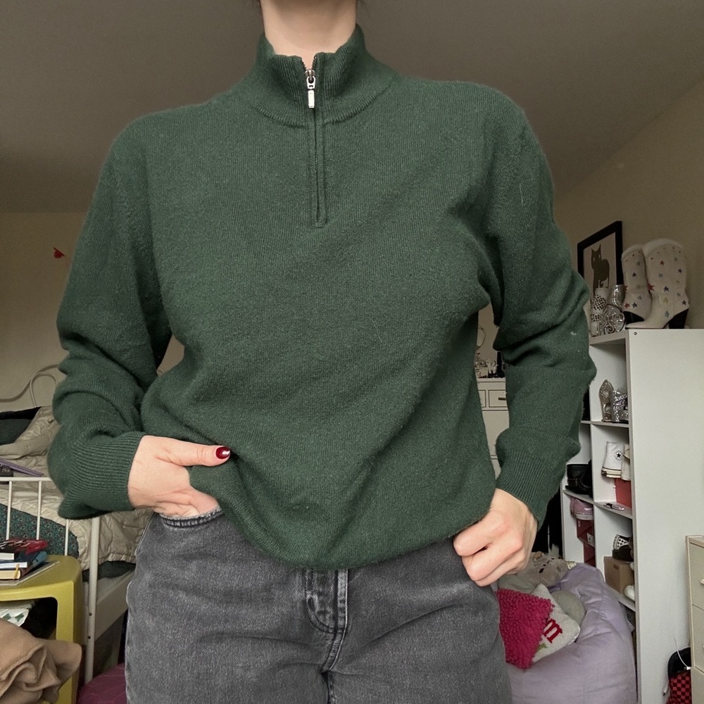 Joseph & Lyman 100% Cashmere Green Quarter Zip Turtleneck Sweater